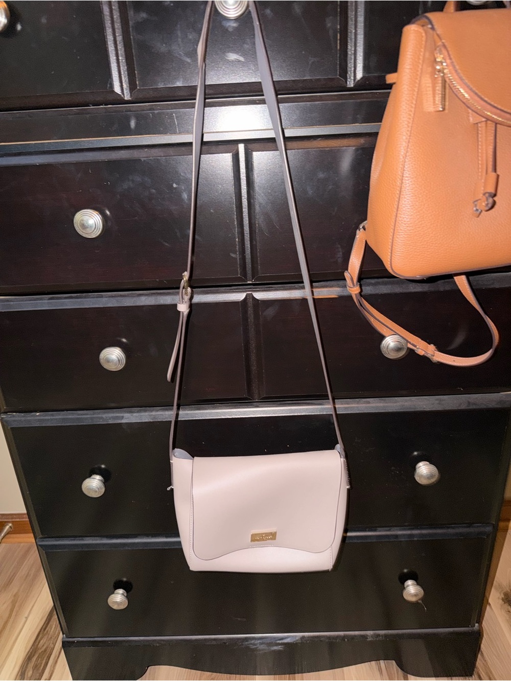 kate spade light pink leather crossbody with dark brown strap